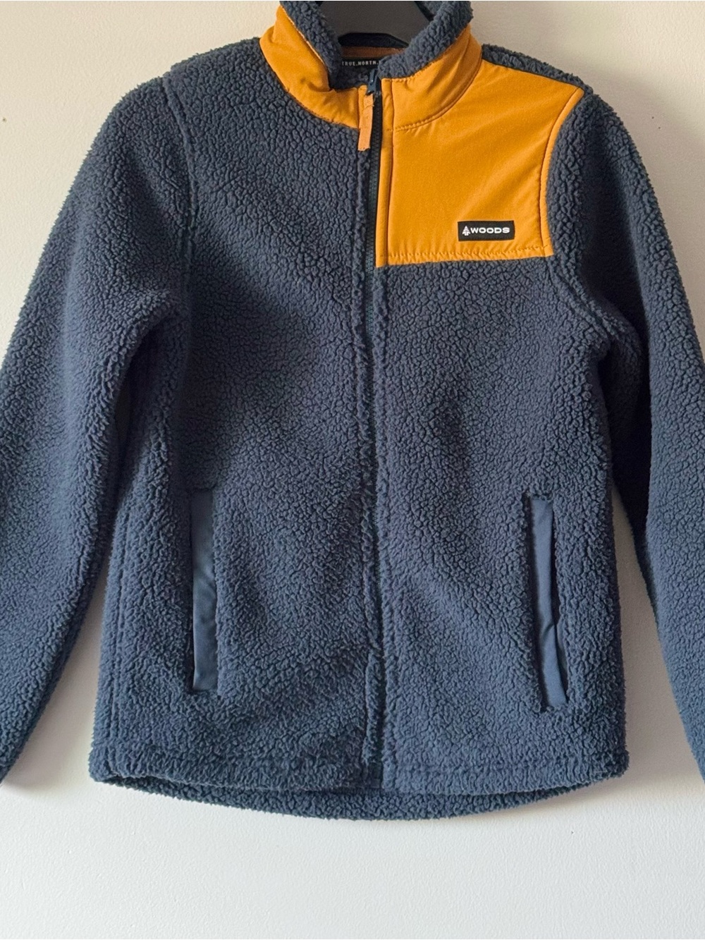 WOODS Boys Youth ERRIS Sherpa Fleece Jacket Midnight Navy Mustard Yellow L/G